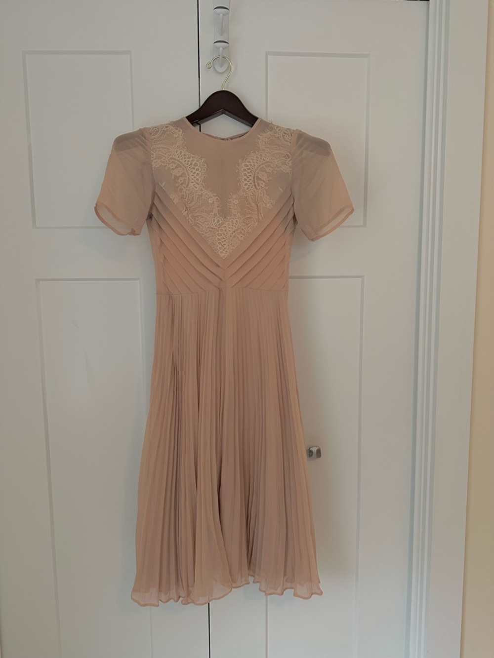 ASOS Blush Pleated‎ Midi Dress with Lace Yoke